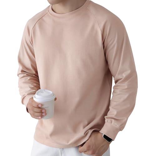 USALL Herren Langarmshirt aus Baumwolle Einfarbig Männer T-Shirt mit Langen Ärmeln Freizeithemd Vintage Casual Schwergewicht T Shirt(025 Pink M) von USALL