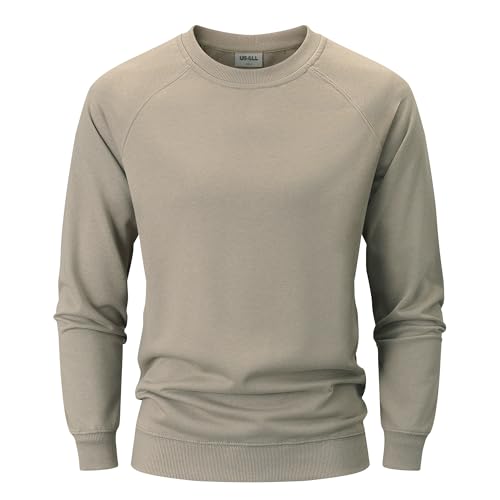USALL Sweatshirts für Herren Baumwolle Rundhals Hoodie Pullovers Männer Kapuzenpullover Langarm Casual Sweatshirt(W700 Khaki XXL) von USALL