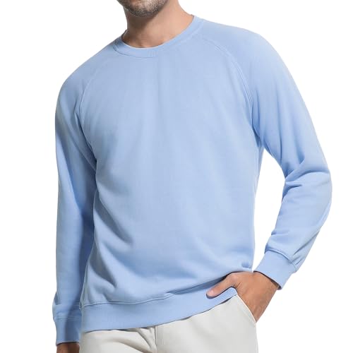 USALL Sweatshirts für Herren Baumwolle Rundhals Hoodie Pullovers Männer Kapuzenpullover Langarm Casual Sweatshirt(W700 LightBlue XXL) von USALL