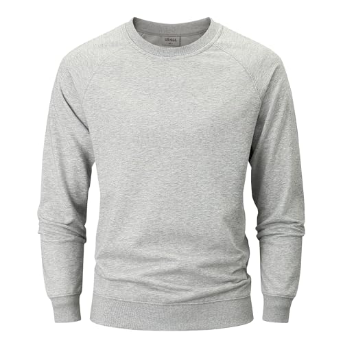 USALL Sweatshirts für Herren Baumwolle Rundhals Hoodie Pullovers Männer Kapuzenpullover Langarm Casual Sweatshirt(W700 LightGray 3XL) von USALL