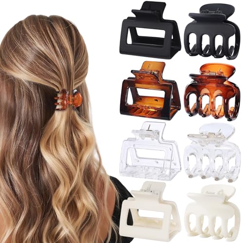 USDNICE Mittlere Haarklammern, Kombination, 2 Stile, kleine Haarklammern für dünnes Haar, matt, rutschfest, rechteckig, quadratisch, Haarschmuck für Damen und Mädchen, transparent, 8 Stück von USDNICE