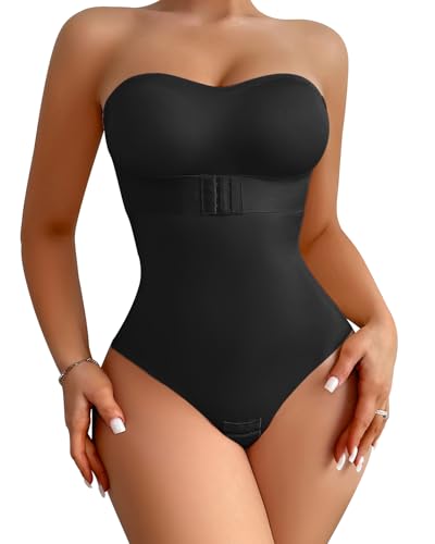 USEASY Body Bauchweg-BH Shapewear für Frauen Trägerloser Faja Body Shaper String Leichte Shapewear Schwarz 4XL von USEASY