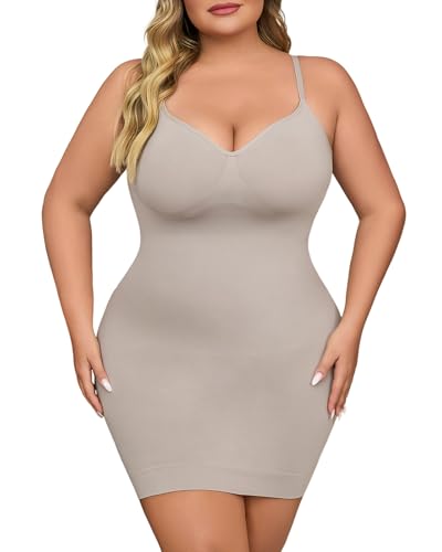 USEASY Shapewear Slip-Kleids für Frauen unter Kleid Nahtlose Tummy Control Slip Größe Glättung Cami Kleid Slips Wolke grau 4XL von USEASY
