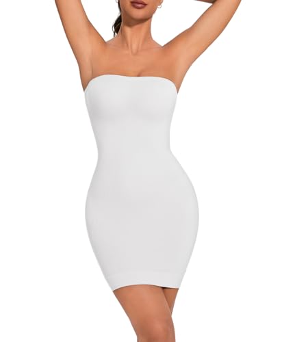 USEASY Strapless Shapewear für Frauen Full Slip Shapewear Kleid Tummy Control Slip für Frauen unter Kleid weiß M von USEASY