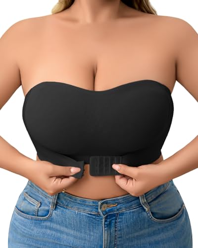 USEASY Trägerloser BH Starker Halt Damen Bustier Ohne Bügel BHS Frauen Ohne Bügel BH Transparente Träger Schwarz 4XL von USEASY