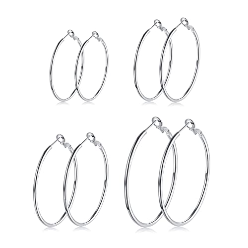 Creolen Silber 925 Ohrringe- 4 Paar Hypoallergen Große Huggies Creolen Set Piecing Schmuck zum Abschluss Dankeschön Geburtstag Damen Herren Schwester Geschenke von USEEDOVIA