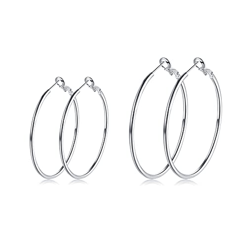 Creolen Silber 925 Ohrringe Set- 2 Paar Hypoallergen Große Huggies Creolen Silber Damen Ohrringe Silber 925 Set Piecing Schmuck zum Dankeschön Geburtstag Weihnachten Damen Herren Geschenke von USEEDOVIA