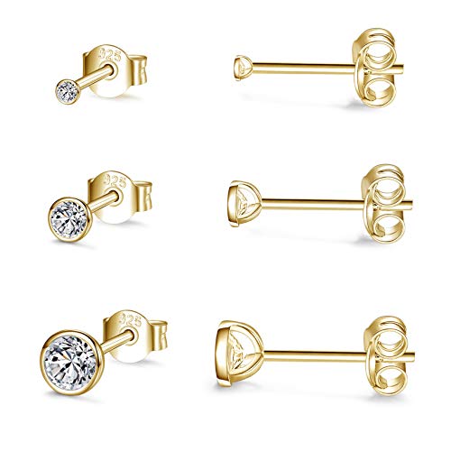 Damen Ohrstecker Silber 925-3 Paar Klein Sterling Silber Ohrstecker Ohrringe Set mit Zirkonia Knorpel Funkelnd Unendlichkeit Ohrstecker Schmuck für Oktoberfest Damen Herren Geschenke 2/3/4mm von USEEDOVIA