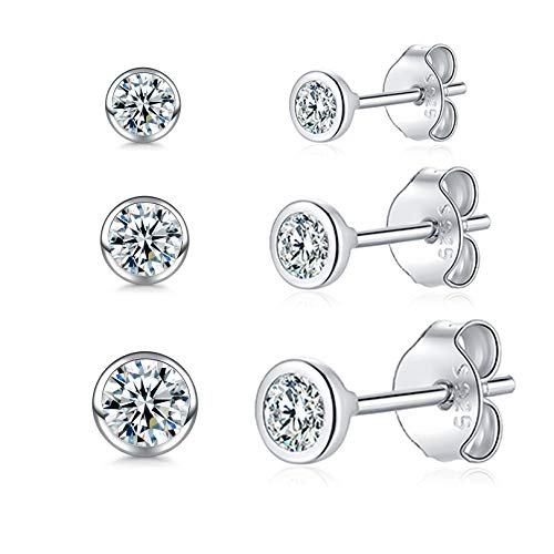 Damen Ohrstecker Silber 925-3 Paar Klein Sterling Ohrringe Set mit Zirkonia Knorpel Funkelnd Unendlichkeit Schmuck für Oktoberfest Herren Geschenke 2/3/4mm von USEEDOVIA