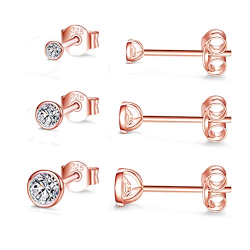 Damen Ohrstecker Silber 925-3 Paar Klein Sterling Silber Ohrstecker Ohrringe Set mit Zirkonia Knorpel Funkelnd Unendlichkeit Ohrstecker Schmuck für Oktoberfest Damen Herren Geschenke 2/3/4mm von USEEDOVIA