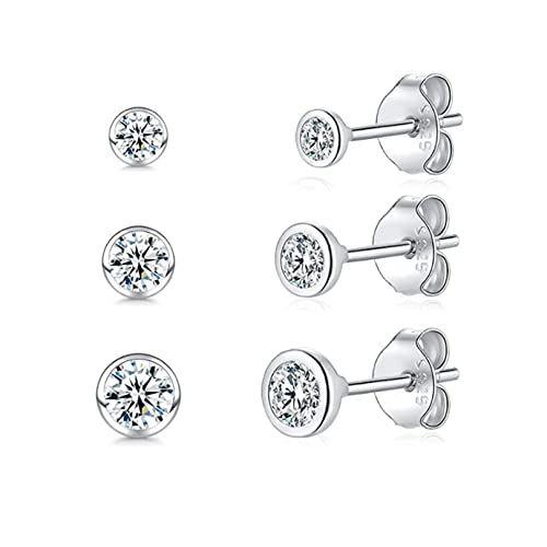 Damen Ohrstecker Silber 925-3 Paar Klein Sterling Silber Stäbe Ohrstecker Ohrringe Set mit Zirkonia Schlafen Knorpel Tragus Modeschmuck für Damen Herren Geschenke 2/3/4mm von USEEDOVIA