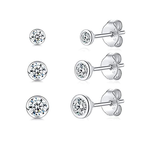 USEEDOVIA Damen Ohrstecker Silber 925 3 Paar Klein Sterling Silber Stecker Ohrringe Set mit Zirkonia Schlafen Knorpel Tragus Modeschmuck für Damen Herren Geschenke 2/3/4mm von USEEDOVIA