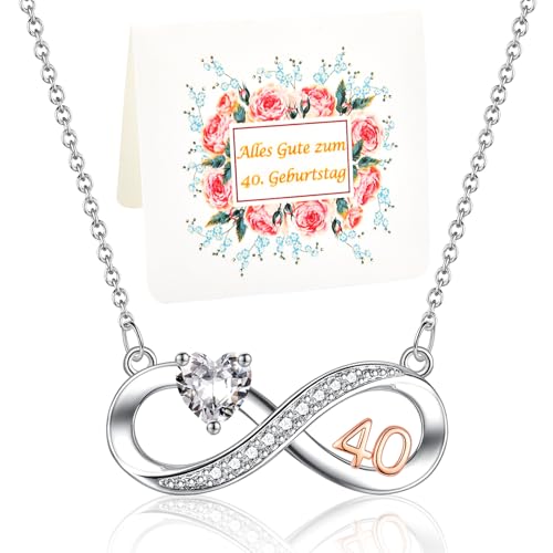 USEEDOVIA 40. Geburtstag Frauen, Geschenk 40 Geburtstag Frau Geburtstagsgeschenk Kette Unendlichkeitszeichen Herz Zirkonia Rose Vergoldet Infinity Halskette Schmuck Hochzeitstag von USEEDOVIA