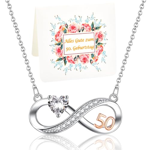 USEEDOVIA 50. Geburtstag Frau, Geschenke zum 50 Geburtstag Frau Geburtstagsgeschenk Kette Unendlichkeitszeichen Herz Zirkonia Rose Vergoldet Infinity Halskette Schmuck von USEEDOVIA