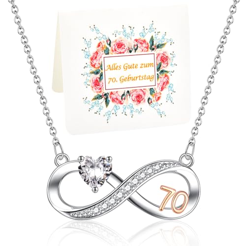 USEEDOVIA 70. Geburtstag Frau, Geschenk 70 Geburtstag Frau Geburtstagsgeschenk Kette Unendlichkeitszeichen Herz Zirkonia Rose Vergoldet Infinity Halskette Schmuck von USEEDOVIA