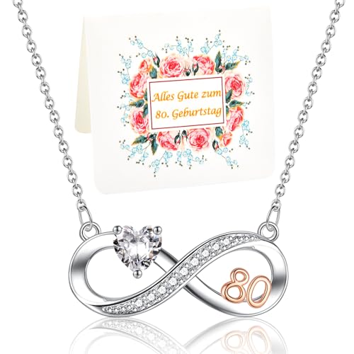 USEEDOVIA 80. Geburtstag Frau, 80 Geburtstag Geschenke Frauen Geburtstagsgeschenk Kette Unendlichkeitszeichen Herz Zirkonia Rose Vergoldet Infinity Halskette Schmuck von USEEDOVIA