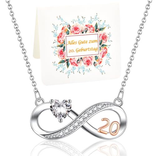 USEEDOVIA Geschenke zum 20 Geburtstag, 20. Jahre Frau Geburtstagsgeschenk Kette Unendlichkeitszeichen Herz Zirkonia Rose Vergoldet Infinity Halskette Schmuck Hochzeitstag Jubiläum von USEEDOVIA