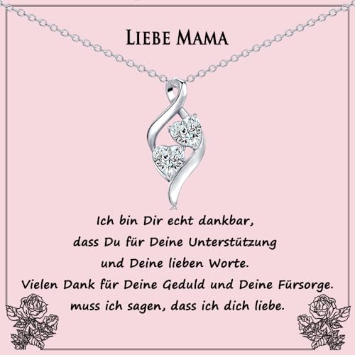 USEEDOVIA Kette Geschenke Mutter, Doppelherz AAA Zirkonia Anhänger Herz Halskette Geschenk für Mama von Sohn Töchter Muttertagsgeschenk von USEEDOVIA