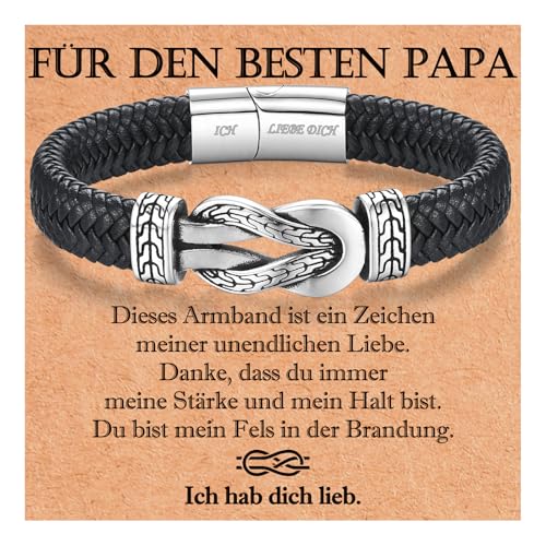 USEEDOVIA Lederarmband Geschenke für Papa Vater von Tochter Sohn Armband Leder Edelstahl Magnetverschluss mit Ich Liebe Dich Gravur Geburtstagsgeschenk Weihnachten Vatertag Geschenke von USEEDOVIA
