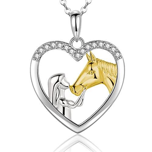 USEEDOVIA Mädchen Kette Herz Pferd Halskette Damen Silber 925 Gold Tochter Silberkette Vergoldet Schmuck Geschenk für Frauen Mutter Weihnachten Geburstag mit Geschenkbox von USEEDOVIA