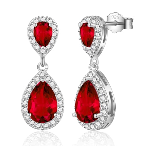 USEEDOVIA Ohrringe Rot Tropfen Glitzer Ohrstecker AAA Zirkonia Stecker Silber 925 Wassertropfen Rubin großer Anhänger Weiß Vergoldet Hochzeit Schmuck Braut Wedding Bride von USEEDOVIA