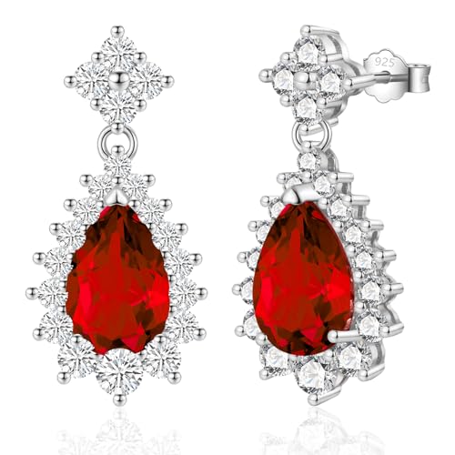 USEEDOVIA Ohrringe Tropfen Glitzer Ohrstecker AAA Zirkonia Stecker Silber 925 Wassertropfen großer Ohrhänger Edelstein Rot Hochzeit Schmuck Braut von USEEDOVIA