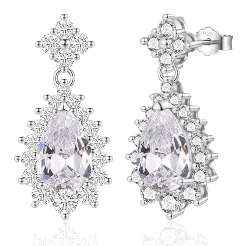 USEEDOVIA Ohrringe Tropfen Glitzer Ohrstecker AAA Zirkonia Stecker Silber 925 Wassertropfen großer Ohrhänger Edelstein Weiß Hochzeit Schmuck Braut von USEEDOVIA