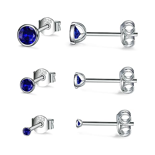 USEEDOVIA Ohrstecker Silber 925 Damen, 3 Paar Klein Sterling Silber Ohrringe Set mit Blau Zirkonia Saphir Knorpel Funkelnd Schmuck Geschenke für Damen Herren 2/3/4mm von USEEDOVIA