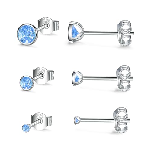 USEEDOVIA Ohrstecker Silber 925 Damen, 3 Paar Klein Sterling Silber Ohrringe Set mit Hellblau Zirkonia Knorpel Funkelnd Schmuck Geschenke für Damen Herren 2/3/4mm von USEEDOVIA