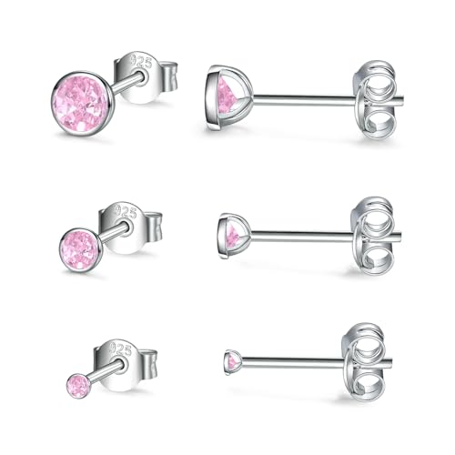 USEEDOVIA Ohrstecker Silber 925 Damen, 3 Paar Klein Sterling Silber Ohrringe Set mit Pink Zirkonia Rose Knorpel Funkelnd Schmuck Geschenke für Damen Herren 2/3/4mm von USEEDOVIA