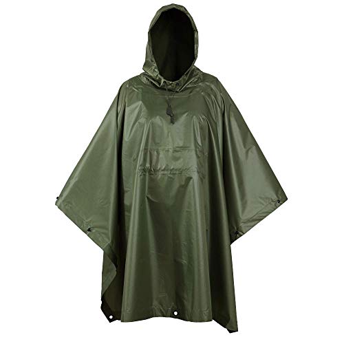 USGI Industries Militärischer Stil Poncho – Notfallzelt, Unterschlupf, Überleben – Mehrzweck-Regenponcho mit Ripstop-Camouflage, Od Green, One size von USGI Industries