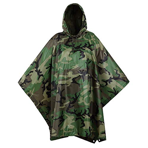 USGI Industries Military Style Poncho Multi Use Rip Stop Camouflage Regen Poncho, Waldland, Einheitsgröße von USGI Industries