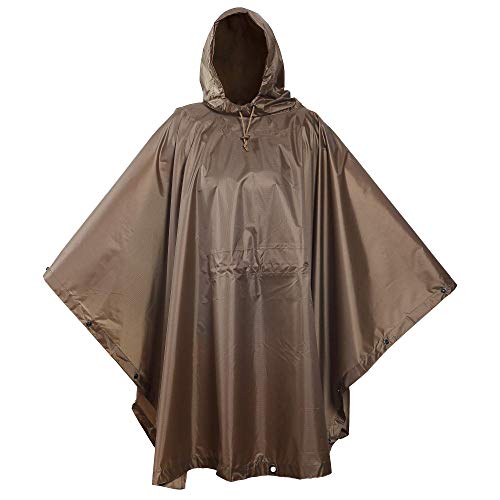 USGI Industries Militärischer Stil Poncho – Notfallzelt, Unterschlupf, Überleben – Mehrzweck-Regenponcho mit Ripstop-Camouflage, Coyote, One size von USGI Industries