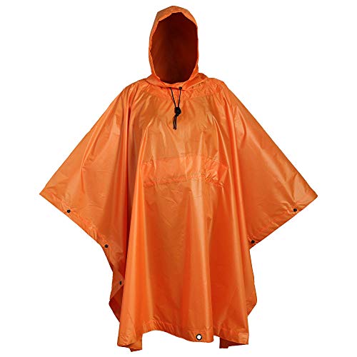 USGI Industries Militärischer Stil Poncho – Notfallzelt, Unterschlupf, Überleben – Mehrzweck-Regenponcho mit Ripstop-Camouflage, Orange, One size von USGI Industries