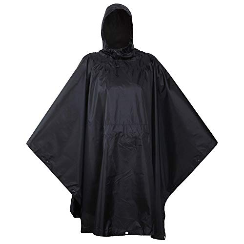 USGI Industries Military Style Poncho Multi Use Rip Stop Camouflage Regen Poncho, Schwarz (Jet Black), Einheitsgröße von USGI Industries