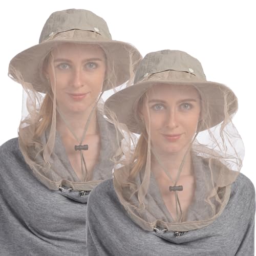 USHAKE Head Net Hat, Safari Hut, Sonnenhut, Fischerhut mit verstecktem Netz, 2er Set, Khaki von USHAKE