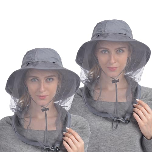 USHAKE Head Net Hat, Safari Hut, Sonnenhut, Fischerhut mit verstecktem Netz Mesh 2er Set, Grau von USHAKE