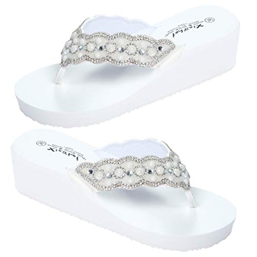 Badesandalen Hoher Keil Strand Sandalen Pearl Diamantschuhe Dicke Sohle Heered Schuhe Keilabsatz Sandaletten Keilabsatz Sandaletten von USHOBE