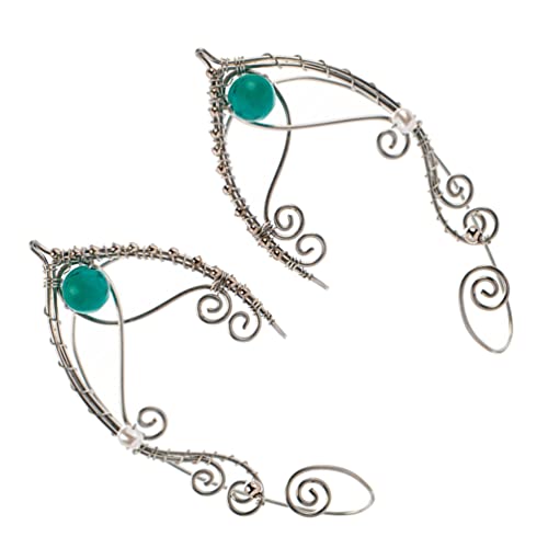 USHOBE 1 Paar Elf Ohrmanschetten für Frauen Handgefertigtes Clip- auf Elfenmanschette Wrap Ohrringe Perlenperlen Flügel Ohrring Non Piercing Ohrclip für Fairy Halloween Kostüm Cosplay von USHOBE