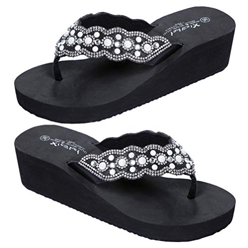 USHOBE Damen Hoher Keil Strand Sandalen Pearl Diamantschuhe Flip Flops Plattform Dicke Sohle Heered Schuhe von USHOBE