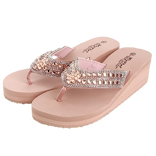 USHOBE Damen Hoher Keil Strand Sandalen Pearl Diamantschuhe Flip Flops Plattform Dicke Sohle Heered Schuhe von USHOBE