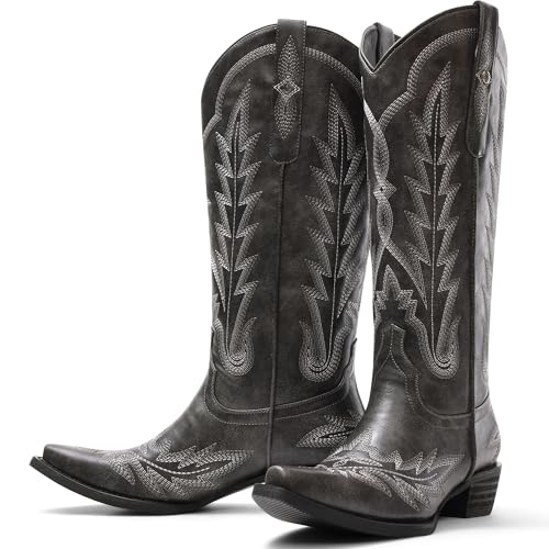 USIMAD Cowboystiefel für Damen, Cowgirl-Stiefel, kniehohe Stiefel, Stickerei, spitzer Zehenbereich, breiter Absatz, Westernstiefel, Schwarz, 38 EU USIMAD Cowboystiefel für Damen, Cowgirl-Stiefel, kniehohe Stiefel, Stickerei, spitzer Zehenbereich, breiter Absatz, Westernstiefel, Schwarz, 38 EU von USIMAD