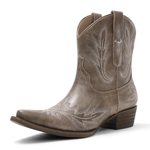 USIMAD Cowboystiefel für Damen, Cowgirl-Stiefel, zum Überziehen, Stickerei, spitzer Zehenbereich, breiter Absatz, kurze Westernstiefel, Braun, 38.5 EU USIMAD Cowboystiefel für Damen, Cowgirl-Stiefel, zum Überziehen, Stickerei, spitzer Zehenbereich, breiter Absatz, kurze Westernstiefel, Braun, 38.5 EU von USIMAD