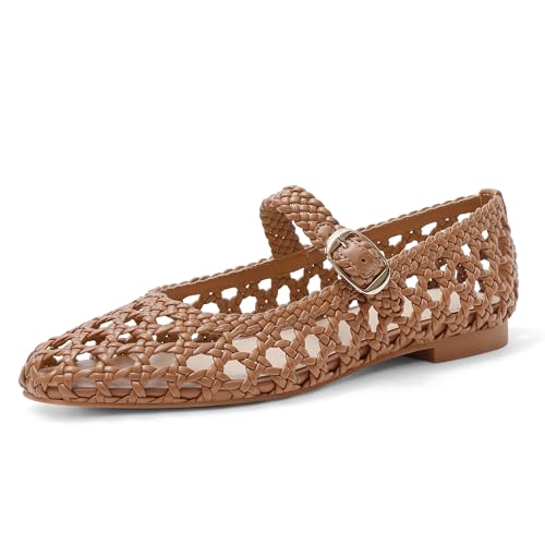 USIMAD Gewebte flache Schuhe für Damen, quadratischer Zehenbereich, bequemer Memory-Schaum, niedliches Netzkleid, Braun, 37.5 EU USIMAD Gewebte flache Schuhe für Damen, quadratischer Zehenbereich, bequemer Memory-Schaum, niedliches Netzkleid, Braun, 37.5 EU von USIMAD