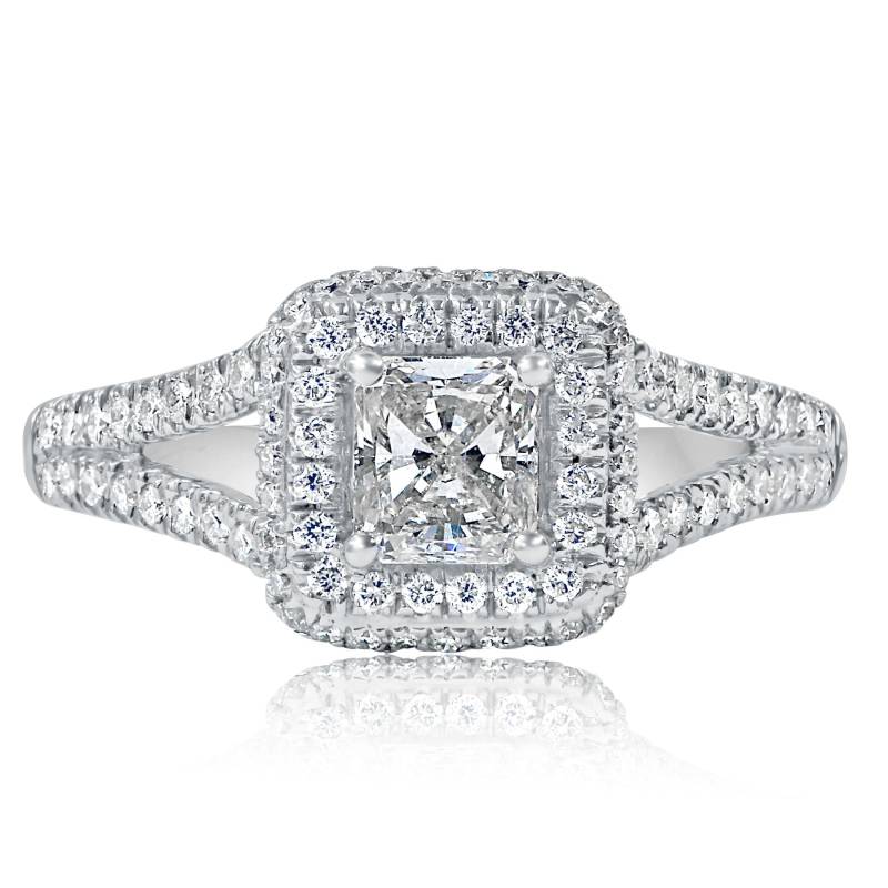 1.09Ctw Radiant Cut Diamant Halo Verlobungsring, 18K Weißgold Split Schaft von USJewelryFactory