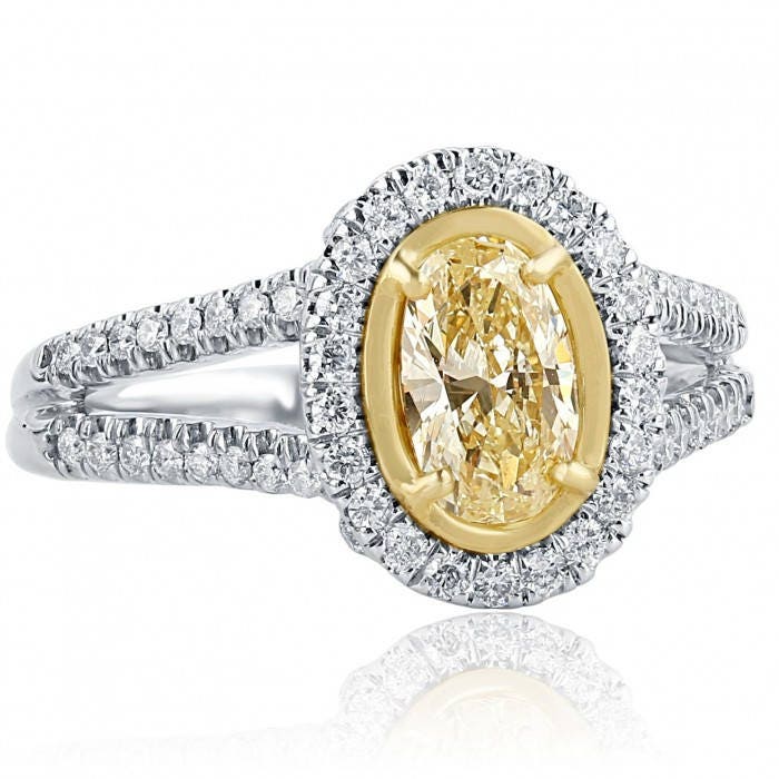 Oval Gelber Diamant Halo Verlobungsring, 14K Weißgold Schaft von USJewelryFactory