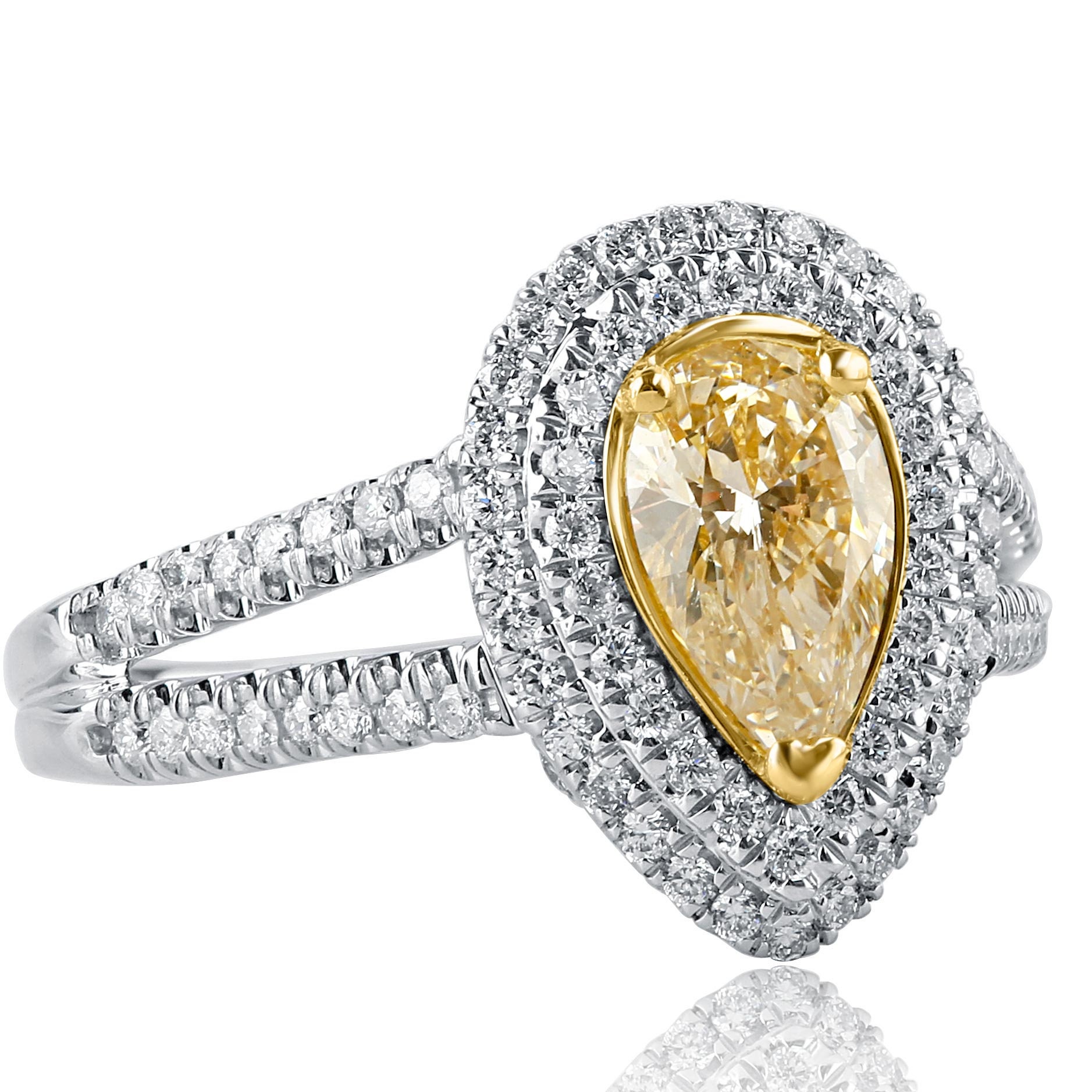 1.35 Ct Birnen-Gelber Diamant-Verlobungsring, 14K Weißgold 1.35 Ct Birnen-Gelber Diamant-Verlobungsring, 14K Weißgold von USJewelryFactory