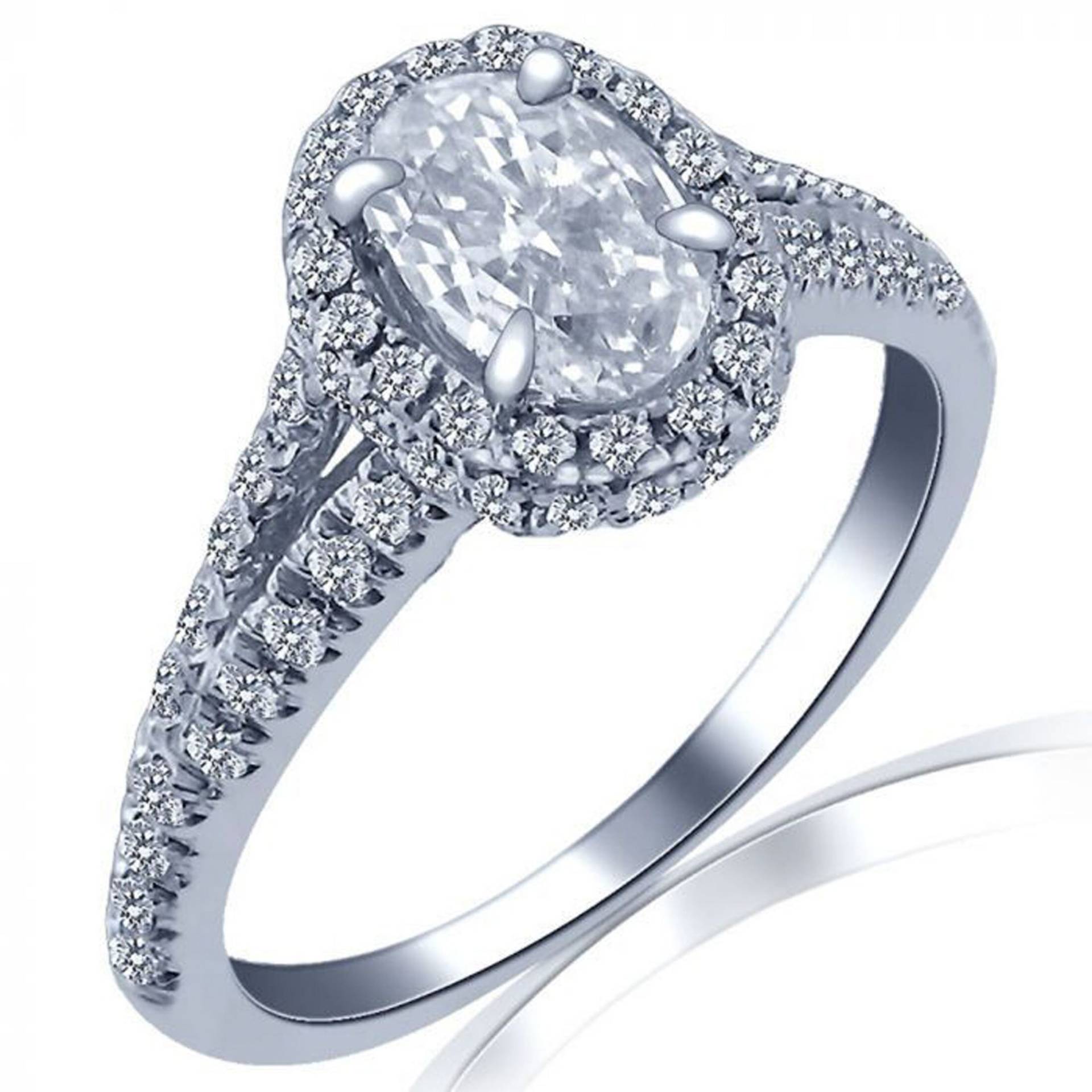1.35Ctw Ovaler Diamant Halo Verlobungsring, Weißgold 14K Schaft von USJewelryFactory