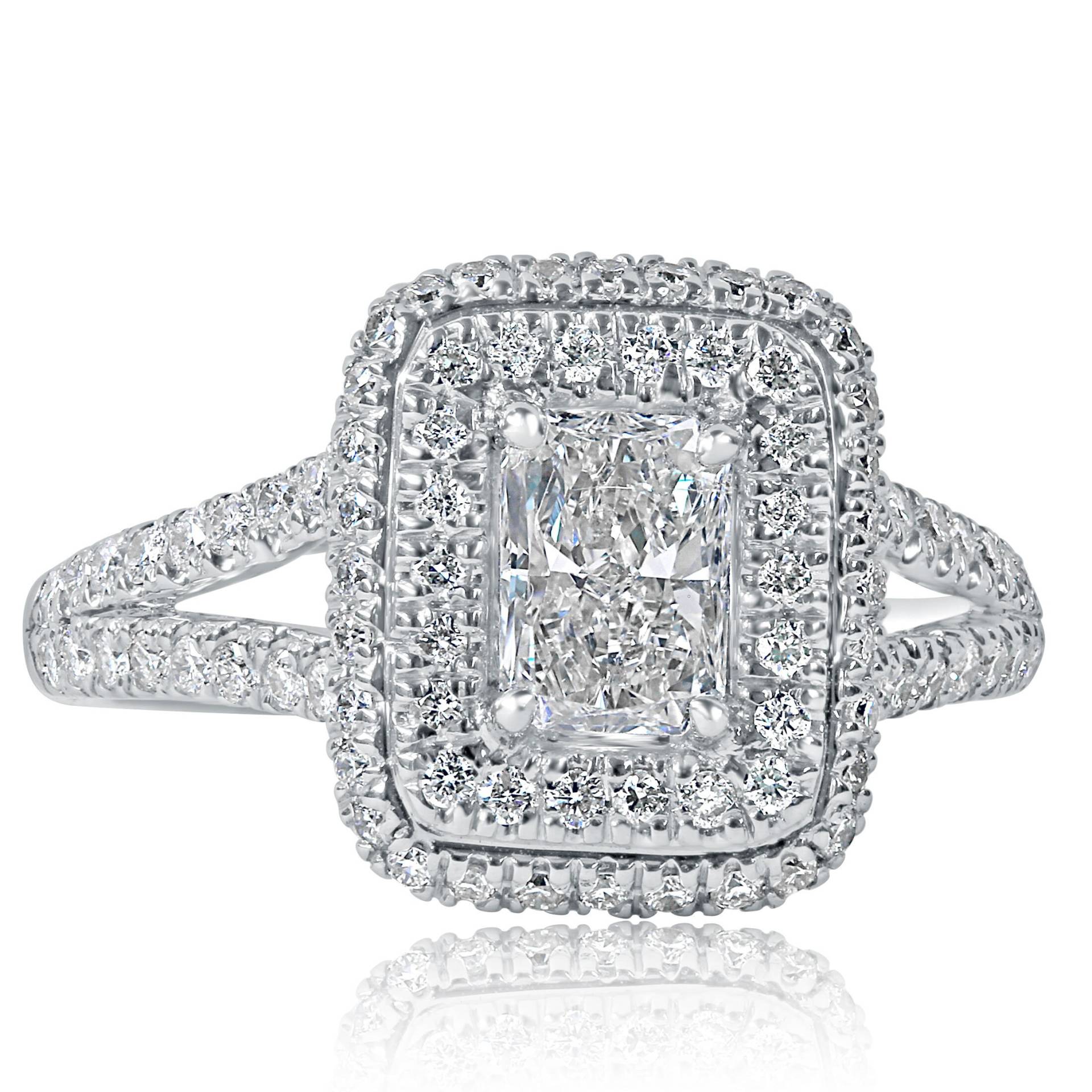 1.44Ct Diamant Verlobungsring, 18K Weißgold, Geteilter Schaft, Doppelt Geweiht von USJewelryFactory