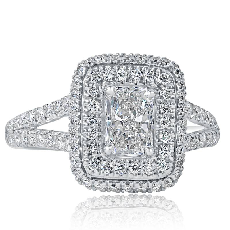 1.44Ct Diamant Verlobungsring, 18K Weißgold, Geteilter Schaft, Doppelt Geweiht von USJewelryFactory